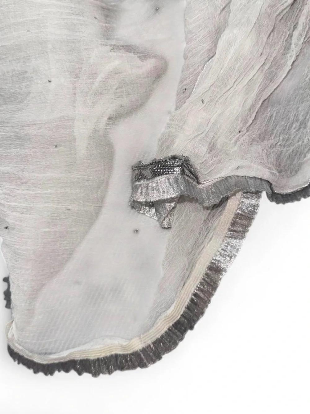 Elegant White Crinkle Scarf with Silver Trim